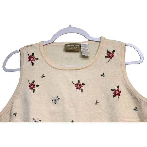 Vintage Knit Top Petite Large Embroidered Floral Feminine Dainty Butter Yellow - Picture 2 of 10